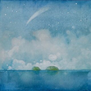 Seascape with islands and shooting star