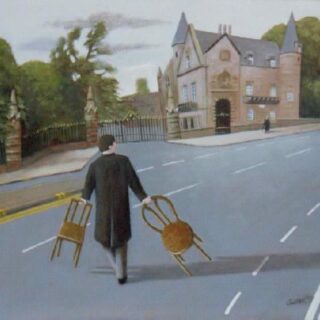man with two chairs