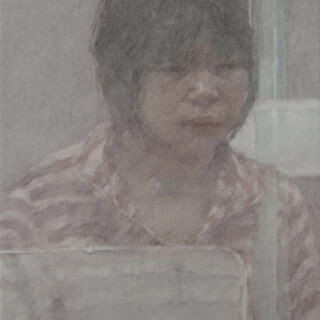 portrait of a girl through a window