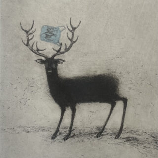 stag with a bag in the antlers
