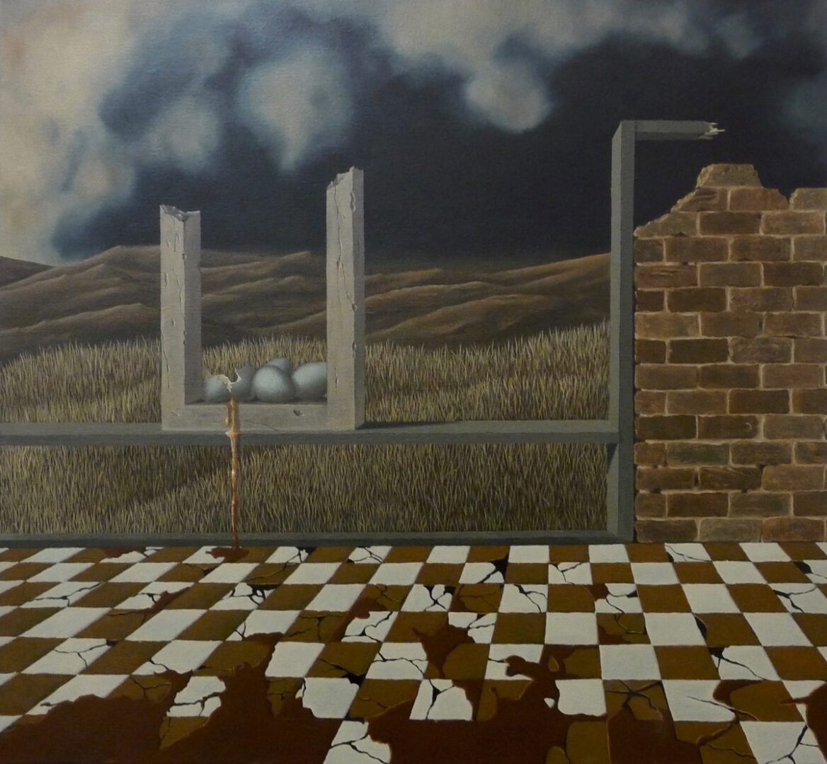 forms in the desert with a chequered foreground