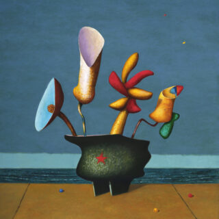 flowers in an upturned helmet