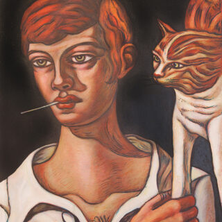 man and cat