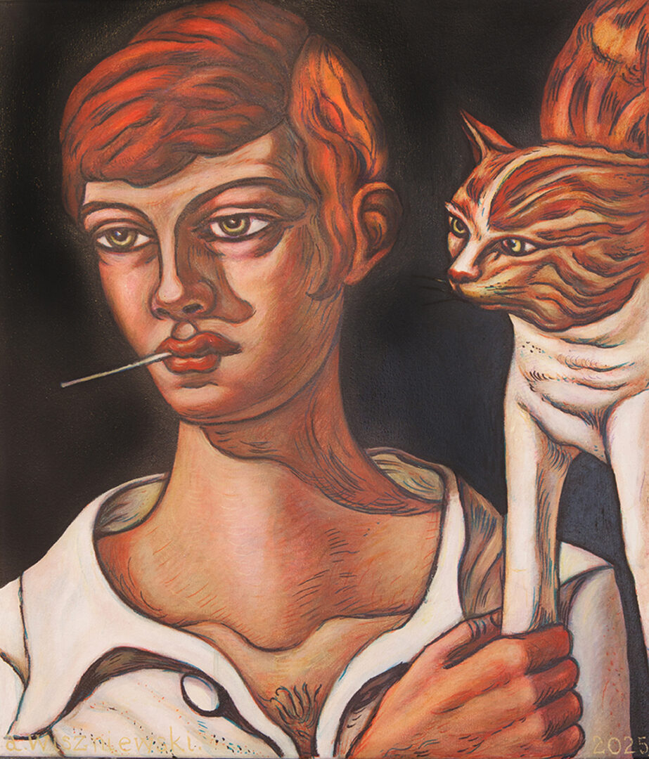 man and cat
